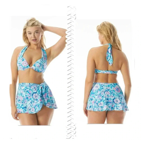 Coco Contours Cameo Halter Bra Sized Underwire Push Up Bikini All Over Tie Dye - Picture 1 of 6